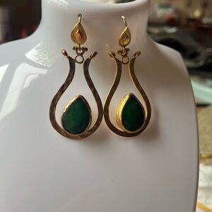 925 Gold and Green Gemstone Drop Earrings